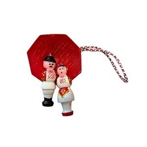 Vintage  Souvenir Ornament Hand Painted Couple Under Umbrella.